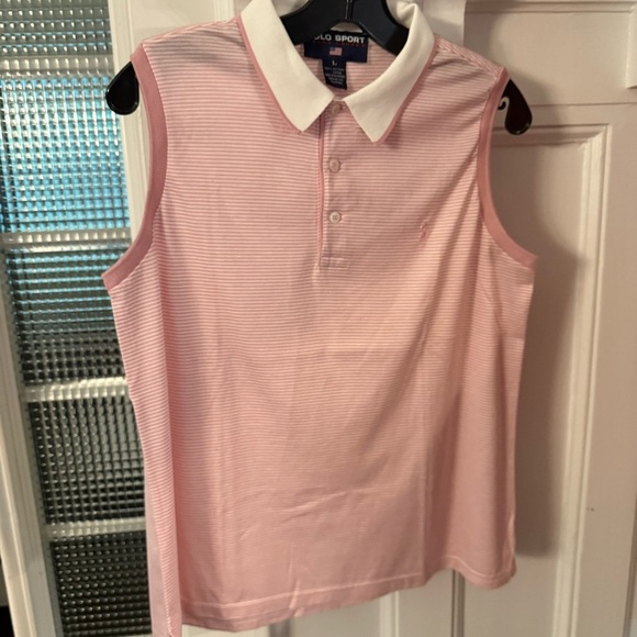Ralph Lauren Sport Women’s Sleeveless Polo Shirt Pink & White NWOT Sz L - Picture 2 of 11